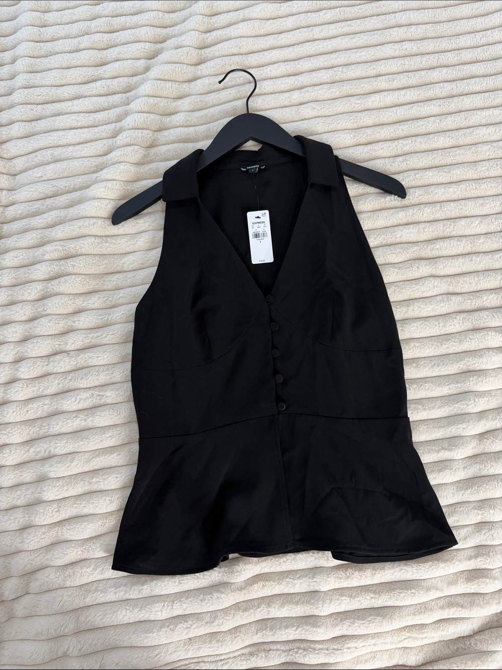 Sleeveless Black Button-Front Peplum Top
